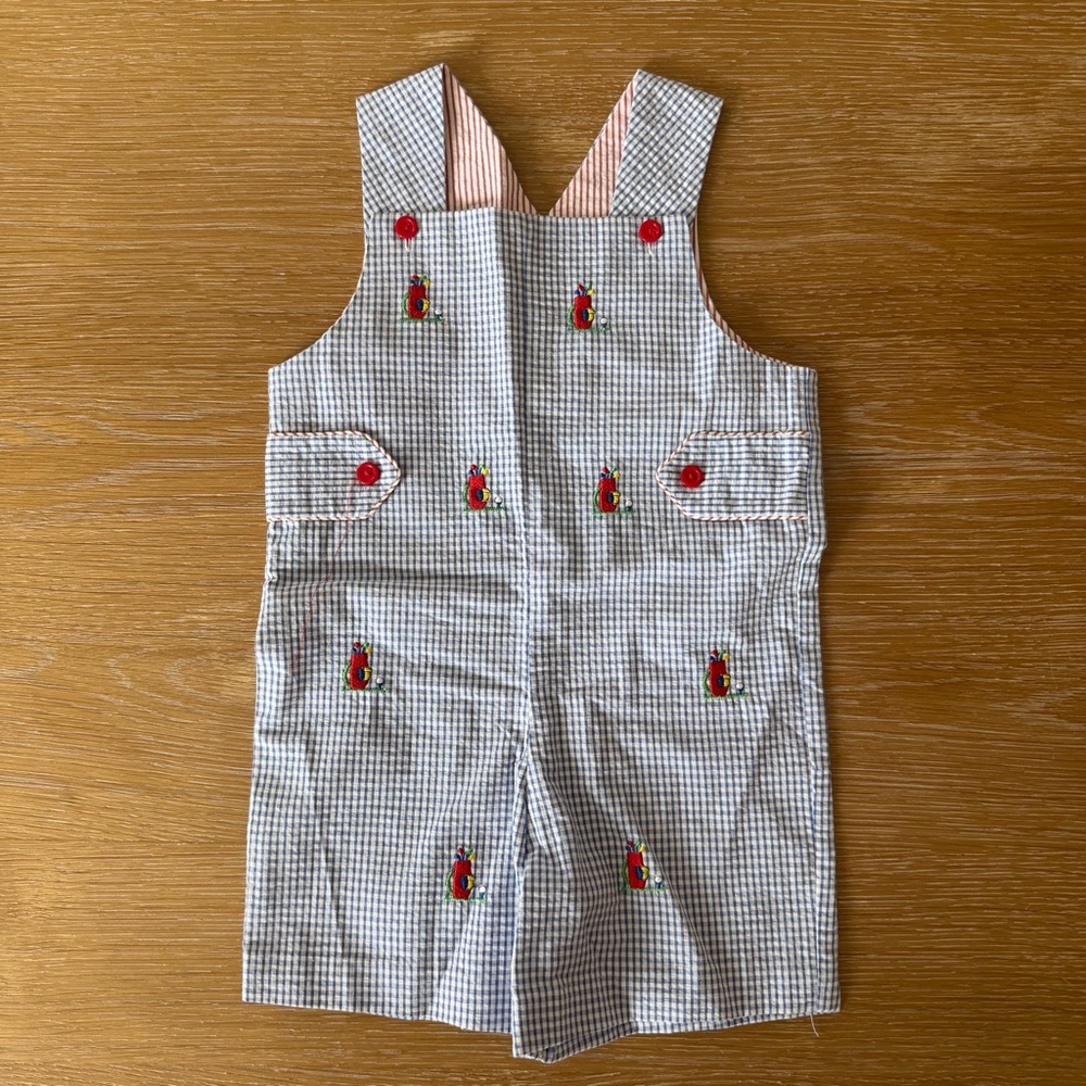 Adorable Kids Gingham Overalls with Golf Embroidery